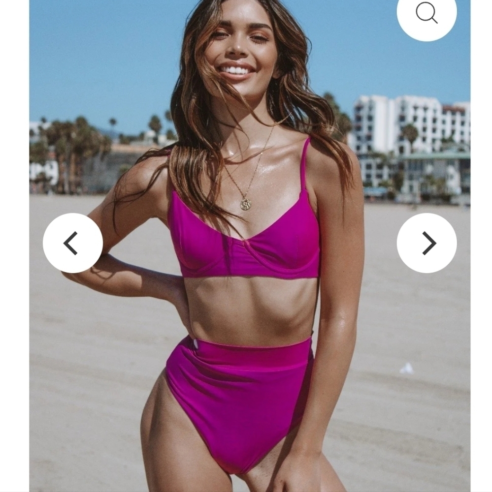 High-Waist V-Neck Bikini Set in Magenta